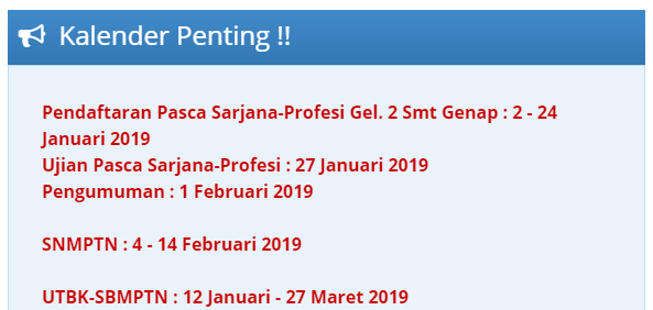 Pendaftaran Pasca Sarjana-Profesi Gel. 2 Smt Genap : 2 – 24 Januari 2019